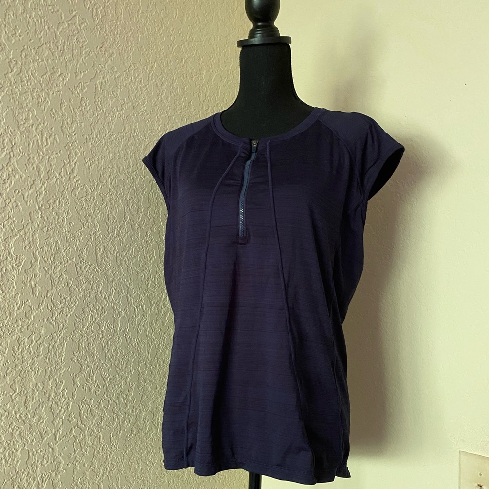 Athleta Navy Blue Marled/Striped Shirt